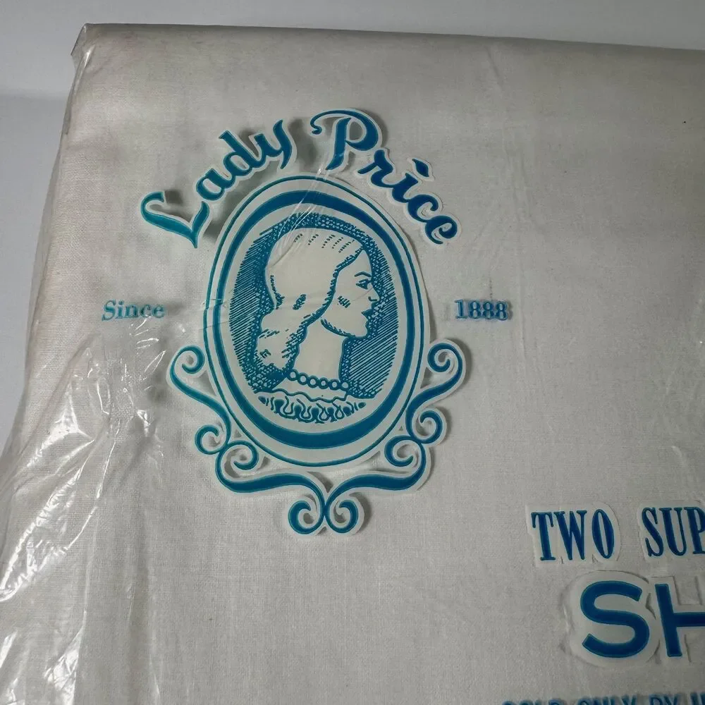 Vintage Lady Price White Cotton Bed Sheets Full Double Size Extra Length NOS NIP